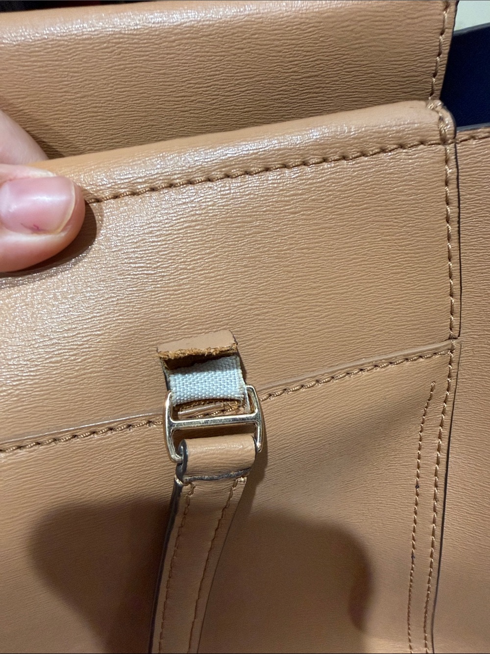 Tory Burch Small Parker Tote - Camel Leather Tote with Logo Tag - Picture 6 of 11